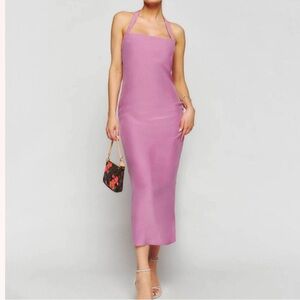 Reformation SILK, halter, pink dress
